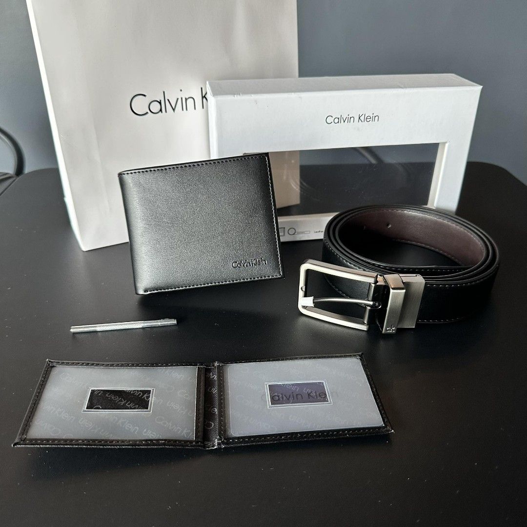 Calvin Klein Men s Wallet Cardholder Belt Set Men s Fashion Watches Accessories Wallets Card Holders on Carousell