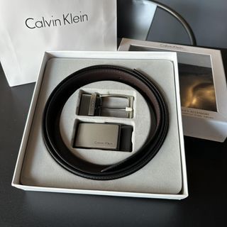 Calvin Klein Reversible Belt Set Gun Metal Tone (Black & Brown