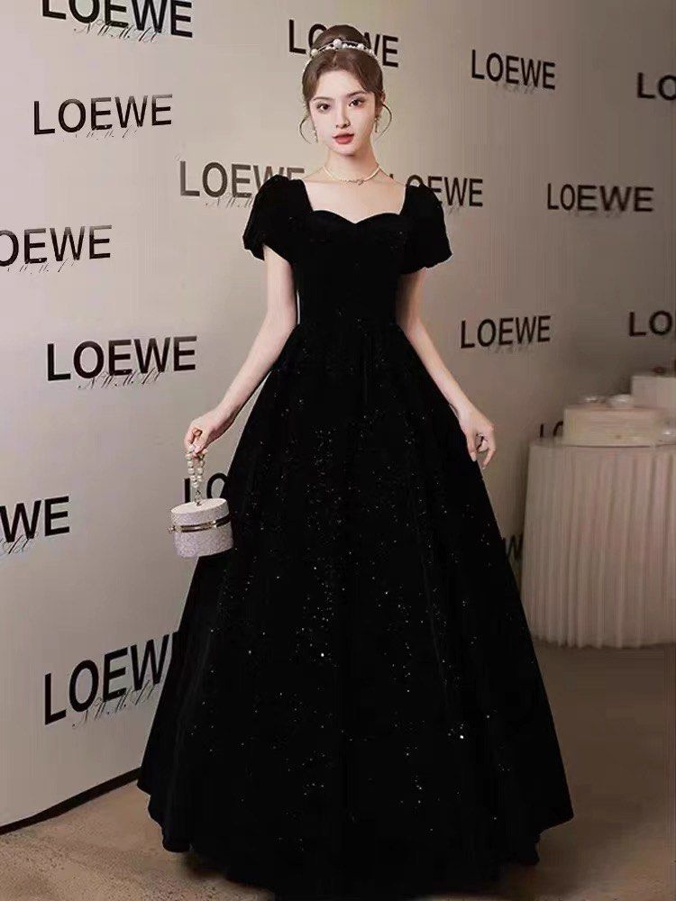Can customise Premium shiny black royal elegant evening dress evening gown prom dress wedding gown wedding dress d d dress