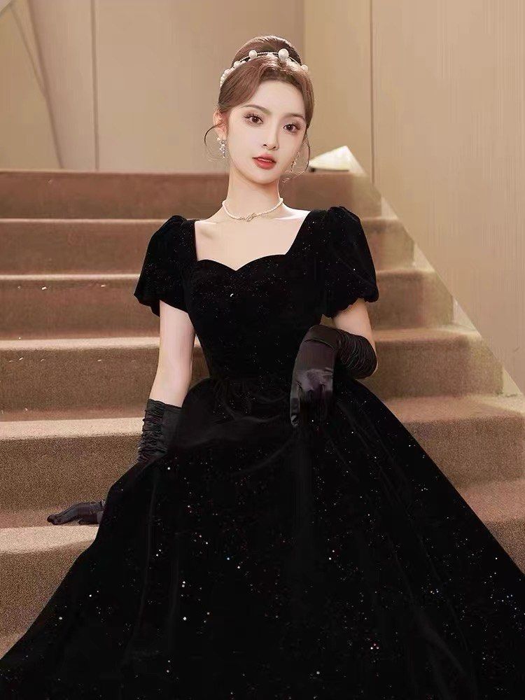 Can customise) Premium shiny black royal elegant evening dress evening gown  prom dress wedding gown wedding dress d&d dress, Women's Fashion, Dresses &  Sets, Evening dresses & gowns on Carousell