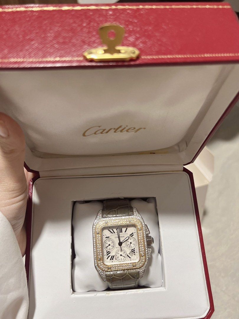 Cartier watch diamond gold and silver chronograph
