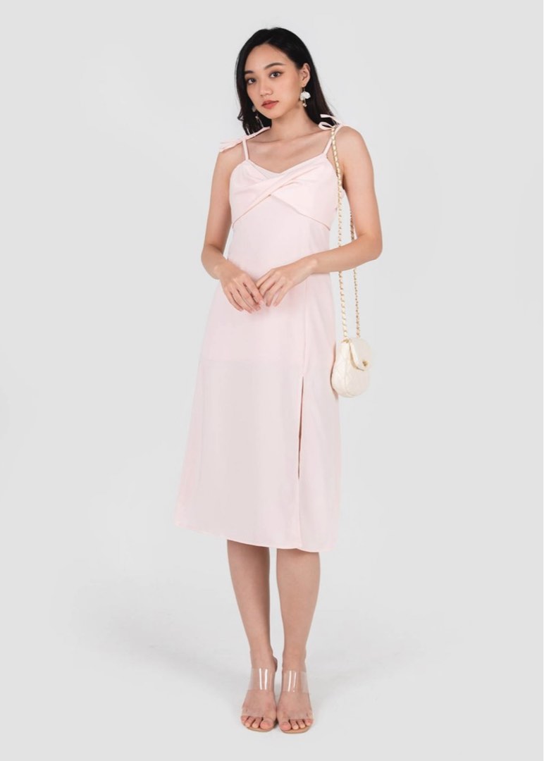 Caryn Knotted Tie String Dress in Pastel Pink, Women's Fashion, Dresses
