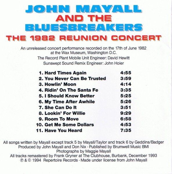 OOP] John Mayall And The Bluesbreakers – The 1982 Reunion Concert