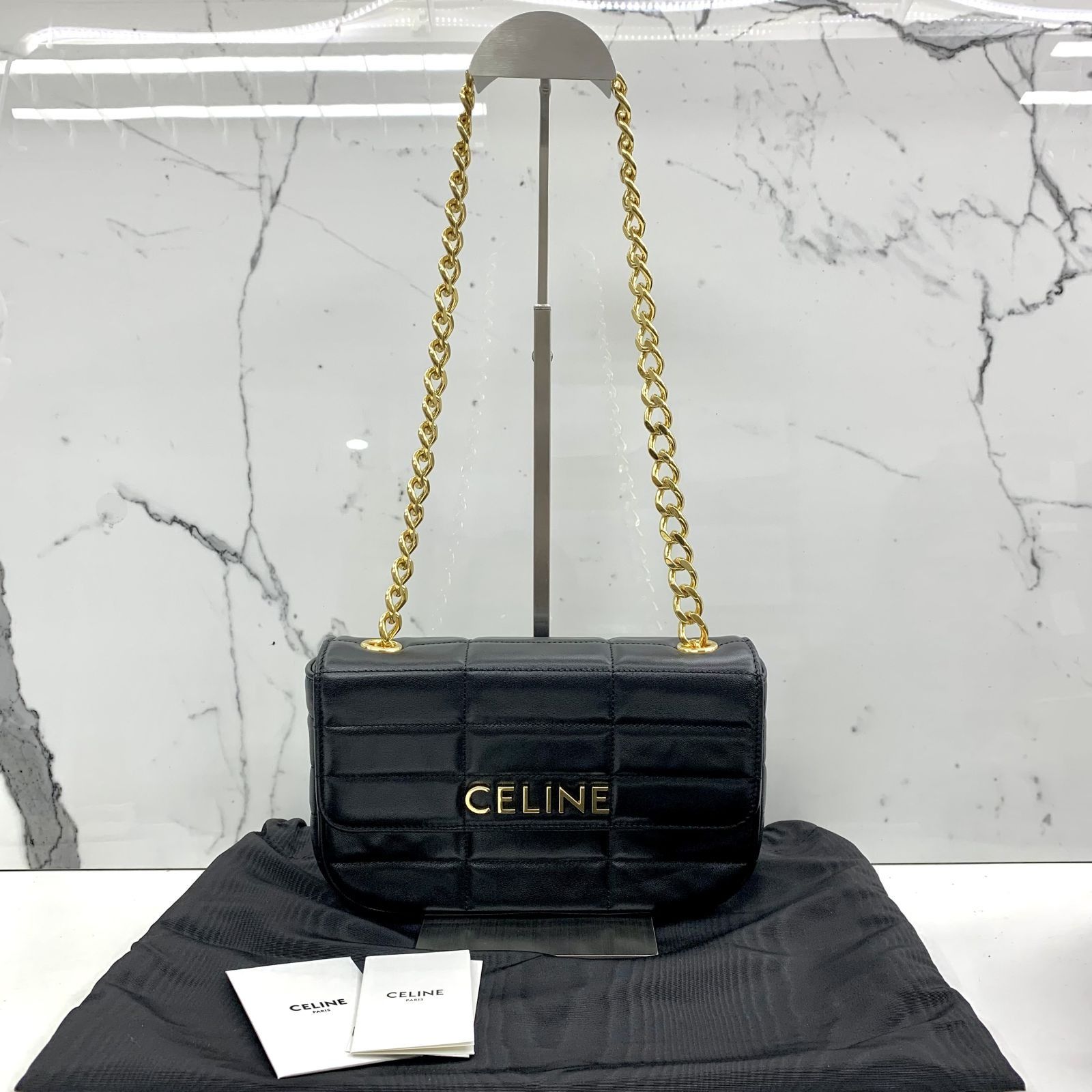 CELINE BLACK TRIOMPHE MATELASSE CHAIN SHOULDER BAG 237031173 WE