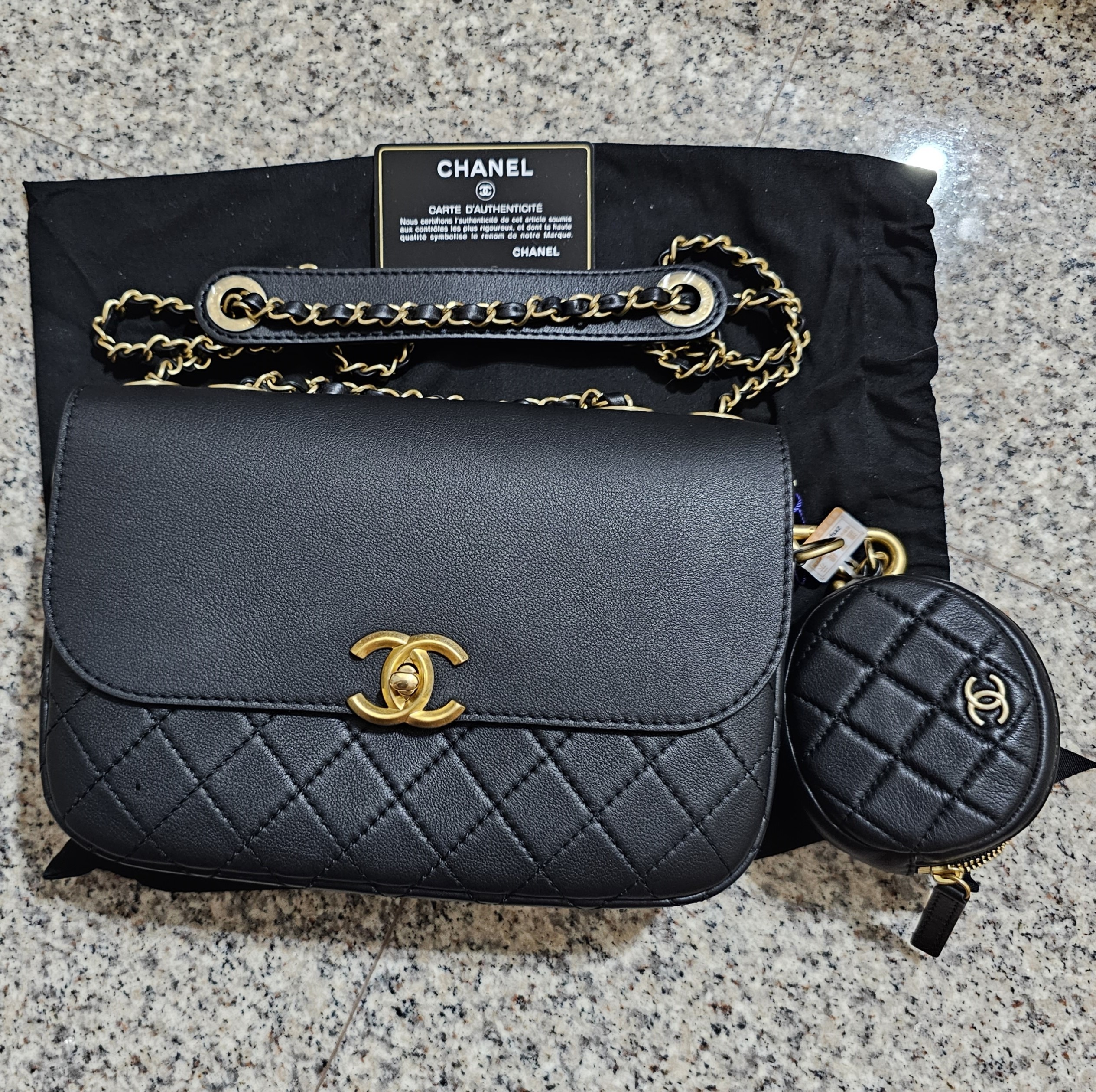 Chanel calfskin flap sale bag with coin purse