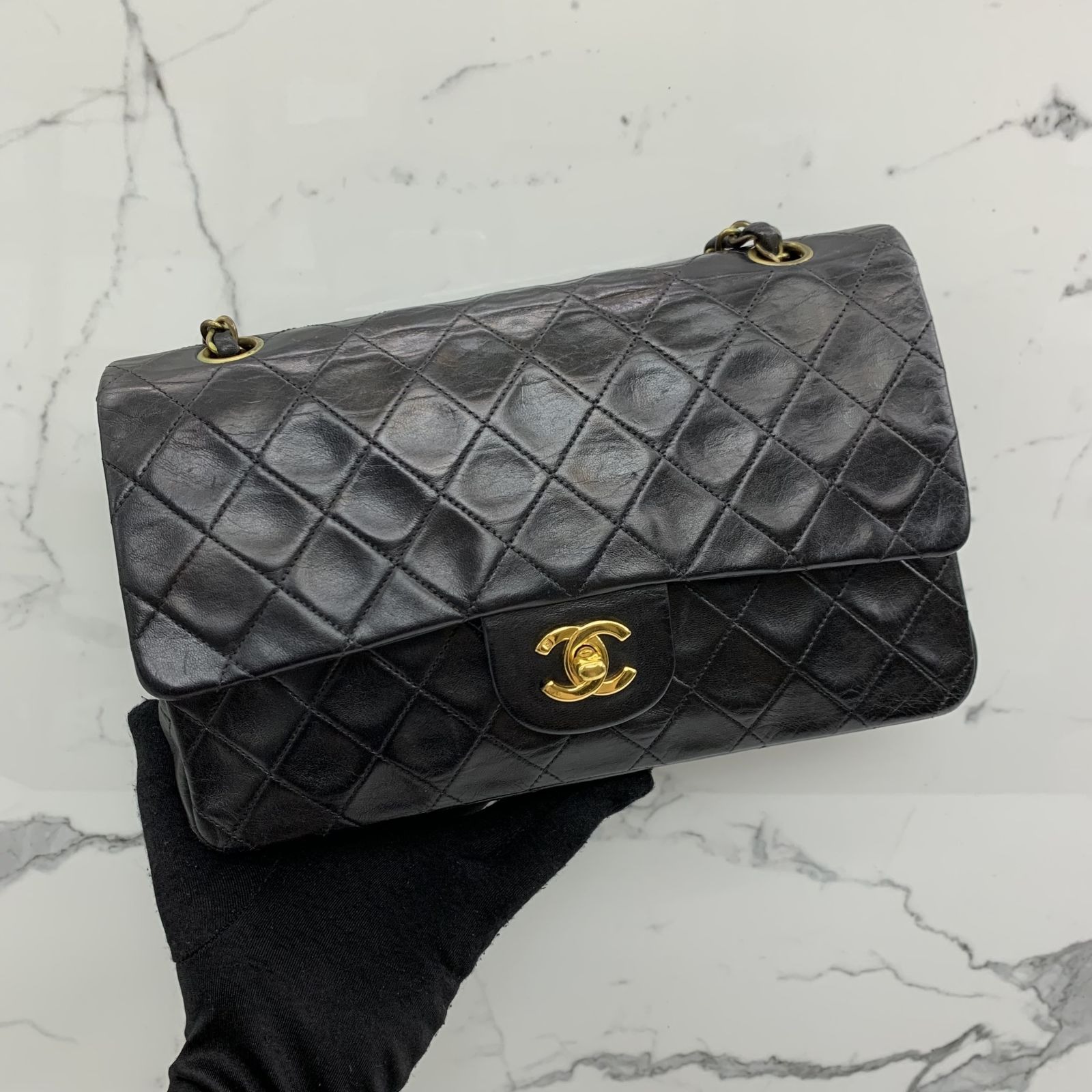 CHANEL LAMBSKIN BLACK MATELASSE NO.3 CLASSIC WITH FLAP WITH CARD