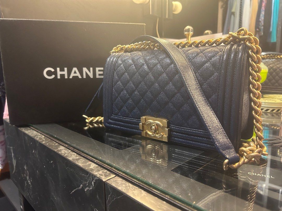 Chanel Le Boy Caviar Navy Blue