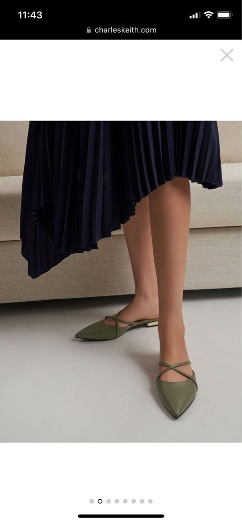 Charles Keith Pointed Toe Cross Strap Mules Olive, Women's