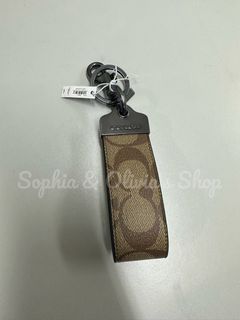 NWT Coach Large Loop Key Fob In Signature Canvas Tan