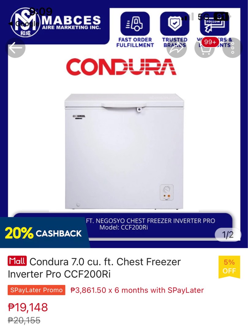 Condura Freezer Inverter, TV & Home Appliances, Kitchen Appliances