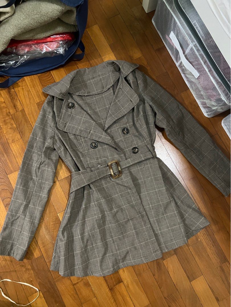 Cotton Plaid Trench Coat Women s Fashion Coats Jackets and