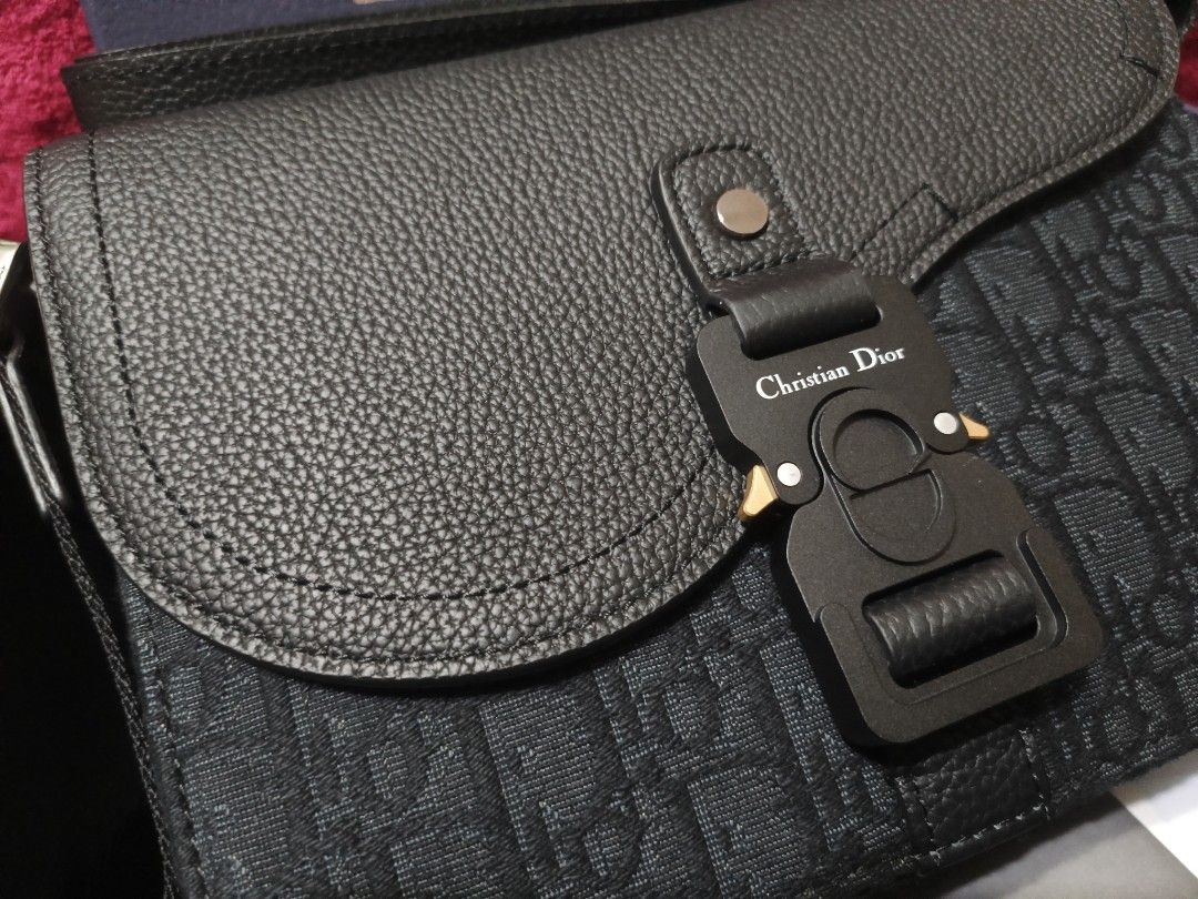 Mini Saddle Bag with Strap Black Dior Oblique Jacquard and Grained Calfskin