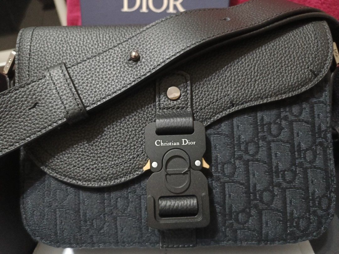 Saddle Pouch with Strap Black Dior Oblique Jacquard and Grained Calfskin