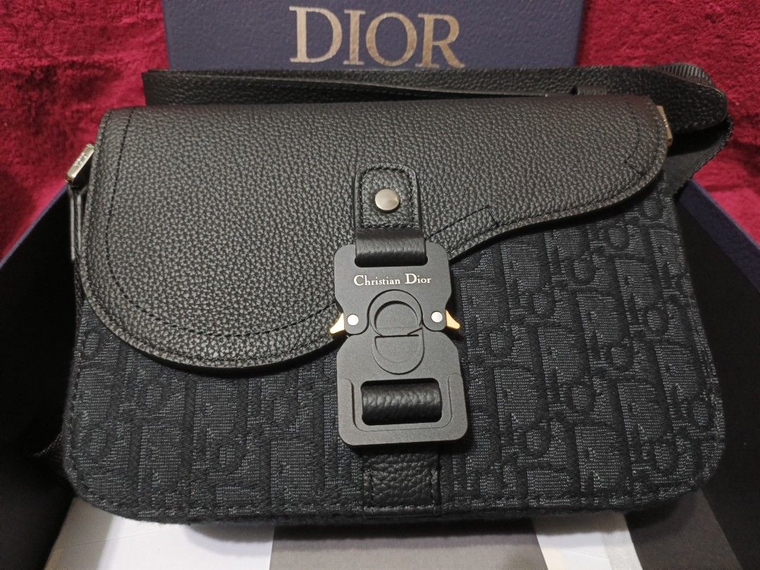 Mini Saddle Bag with Strap Black Dior Oblique Jacquard and Grained Calfskin