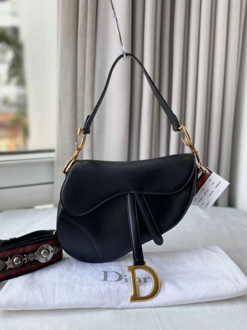 Dior Saddle Medium Black Smooth Size 25x20 Th 2018 db strap mlb