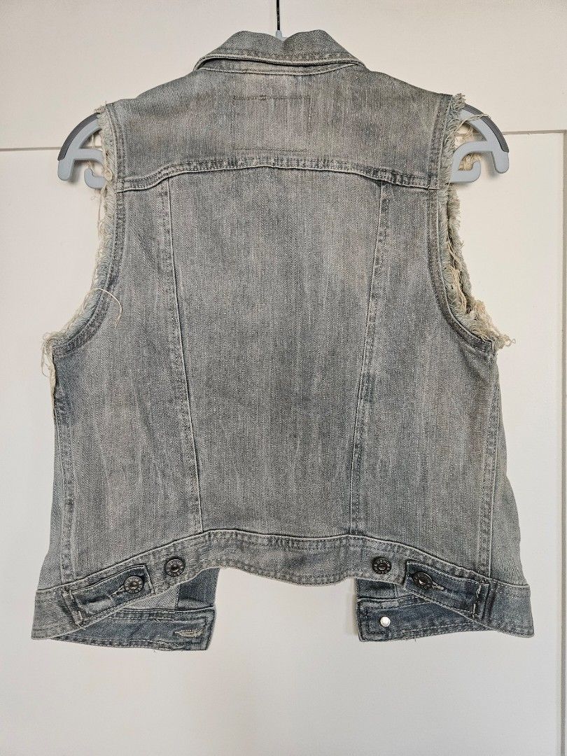 Distressed sleeveless clearance denim jacket