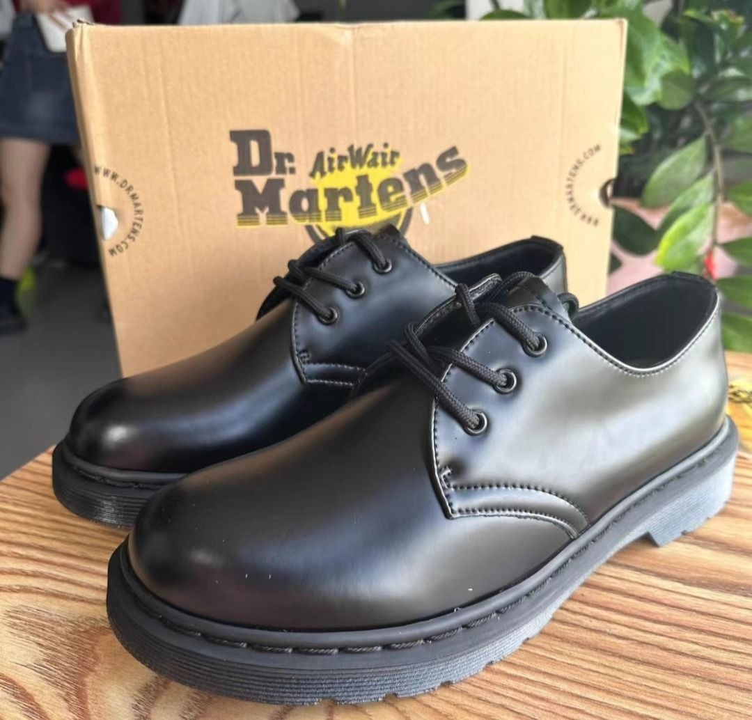 Dr.martens 馬汀博士1461MONO低幫純黑硬皮開邊珠三孔低幫馬汀鞋, 女裝