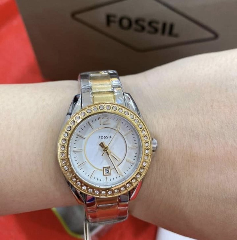 FOSSIL TWO TONE W GLITZ DIAL SMALL SIZE AUTHENTIC WATCH Women s