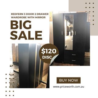 FREE ASSEMBLY PLUS $120 DISCOUNT SALE!!!😍👏🔥REDFERN 3 DOOR 2 DRAWER WARDROBE WITH MIRROR