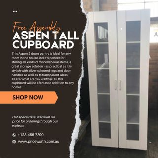 FREE ASSEMBLY PLUS $DISCOUNT SALE!!!😍👏🔥REDFEN ASPEN TALL CUPBOARD 2 DOORS - WHITE