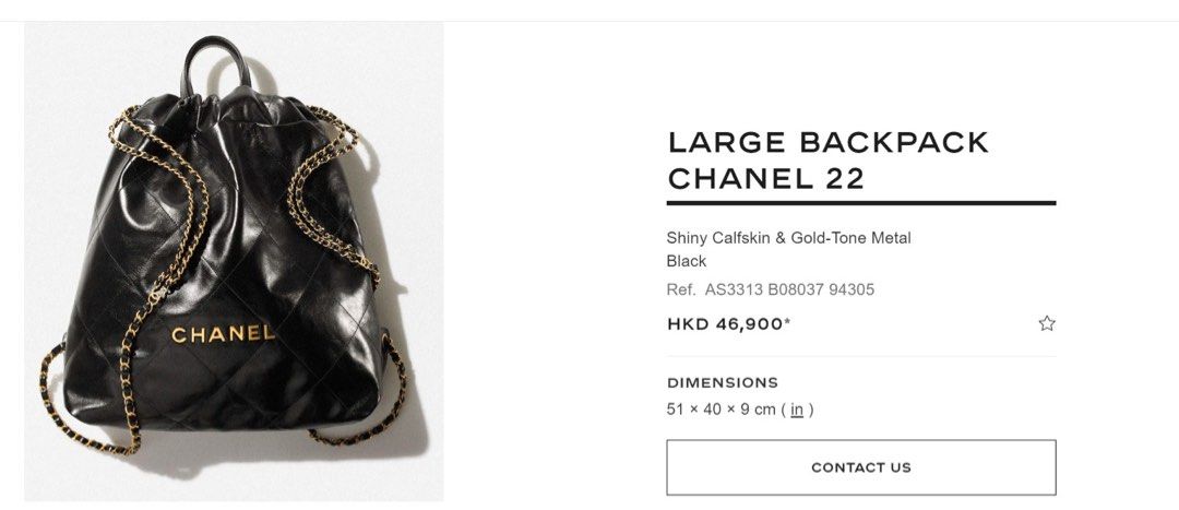 Large backpack chanel 22, Shiny calfskin & gold-tone metal , black
