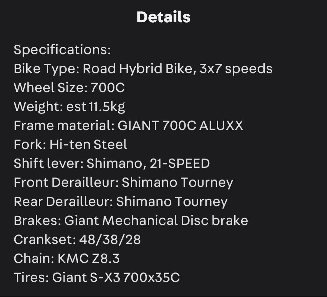 Giant escape 2 size chart sales