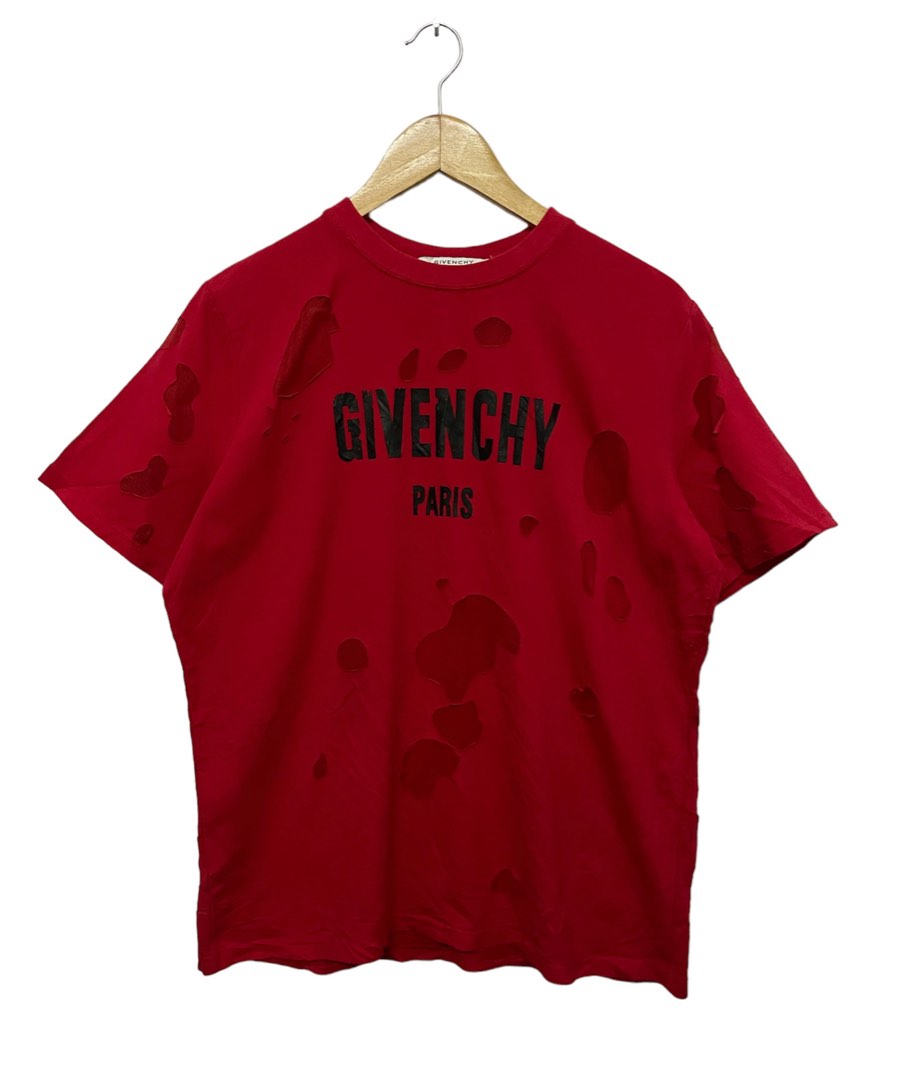 Givenchy Destroyed Distressed Tee Red Men s Fashion Tops Sets