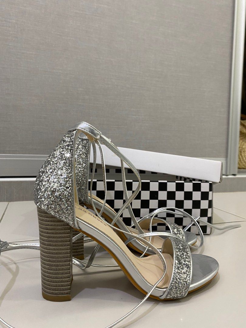 Silver glitter hot sale strappy heels
