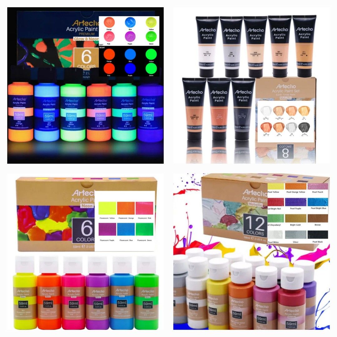 Neon Nights 2-IN-1 Glow In The Dark Acrylic Paint Set Glows
