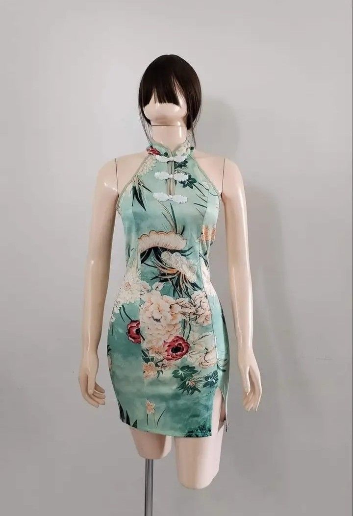 Cozy yellow green Dress weather Beautiful Chinese Button Art sleeveless dresses main image 1