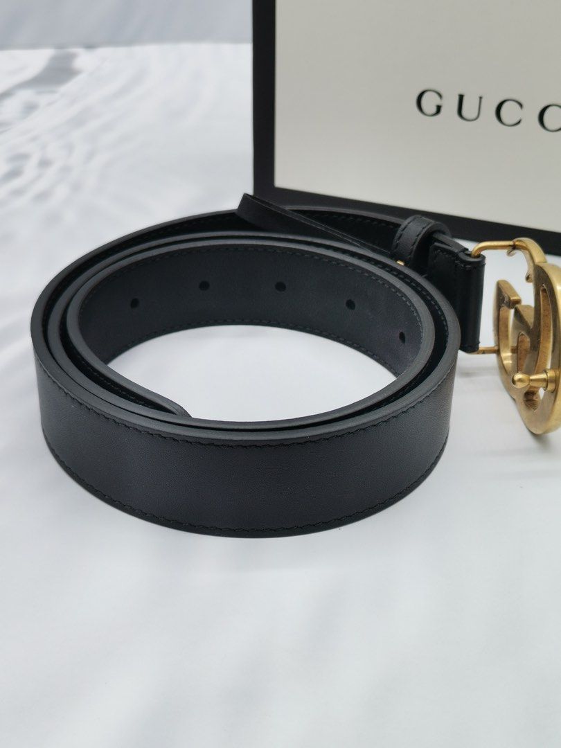 Gucci Double G Buckle Leather Belt Size 80.32 Black 400593