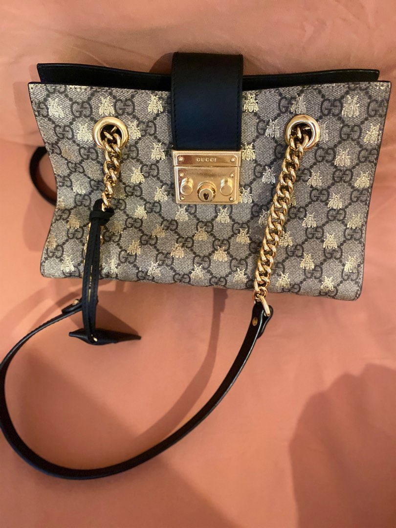 $1,750, Gucci Small Padlock Gg Supreme Canvas Leather Shoulder Bag