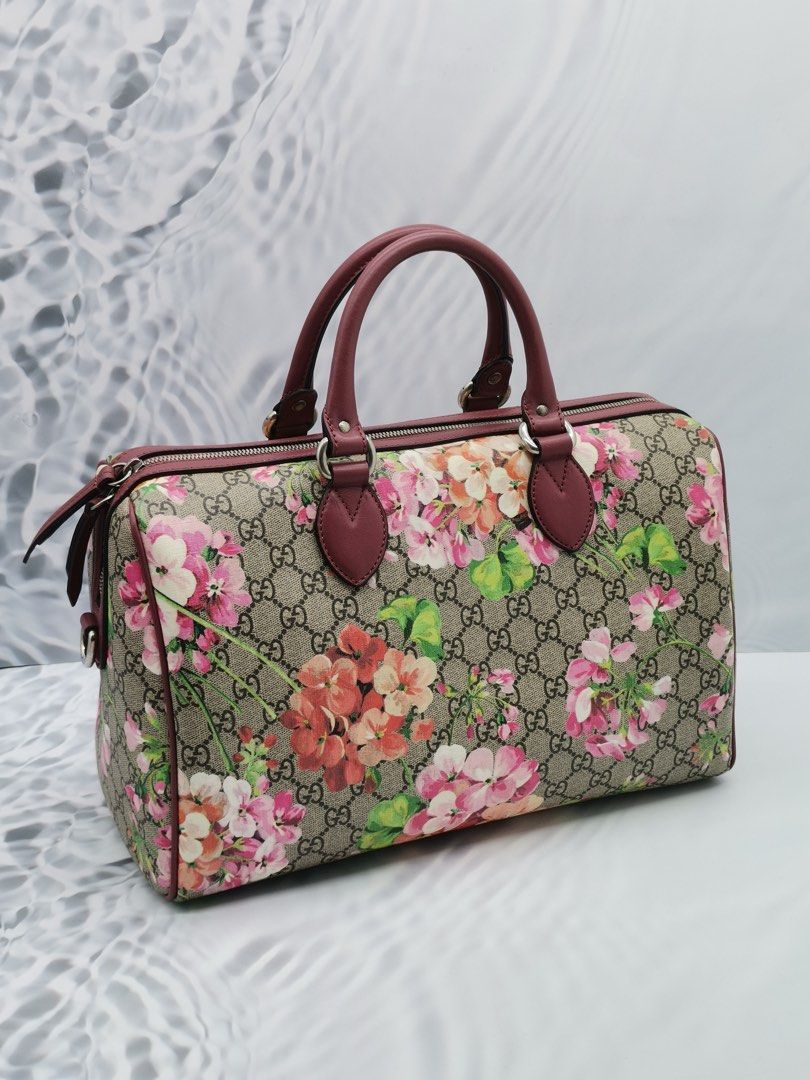 Gucci Pink GG Blooms Supreme Canvas Boston Bag Small