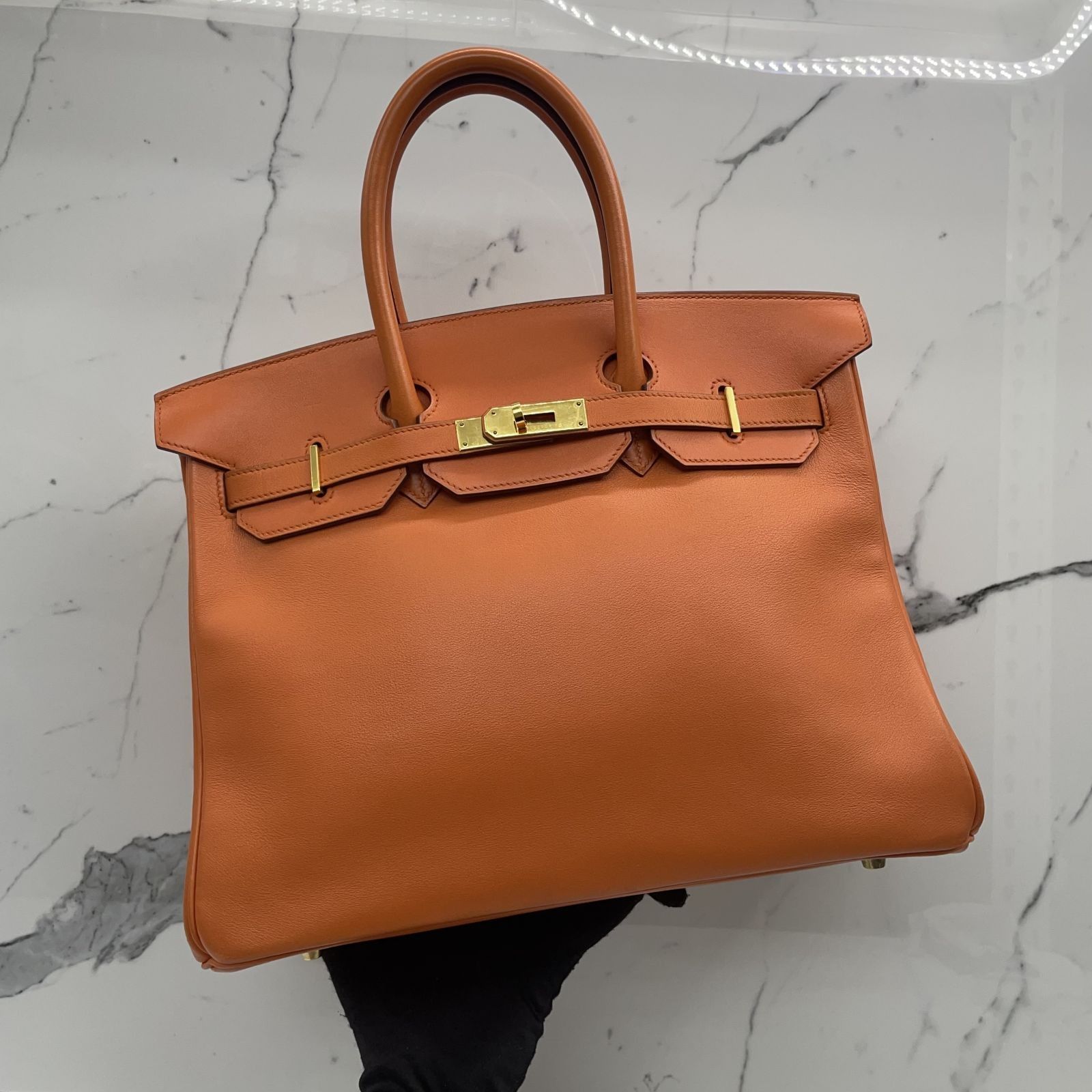 HERMES BIRKIN 35 STAMP SQUARE A SWIFT ORANGE NO LOCK HANDBAG 237030842 WE