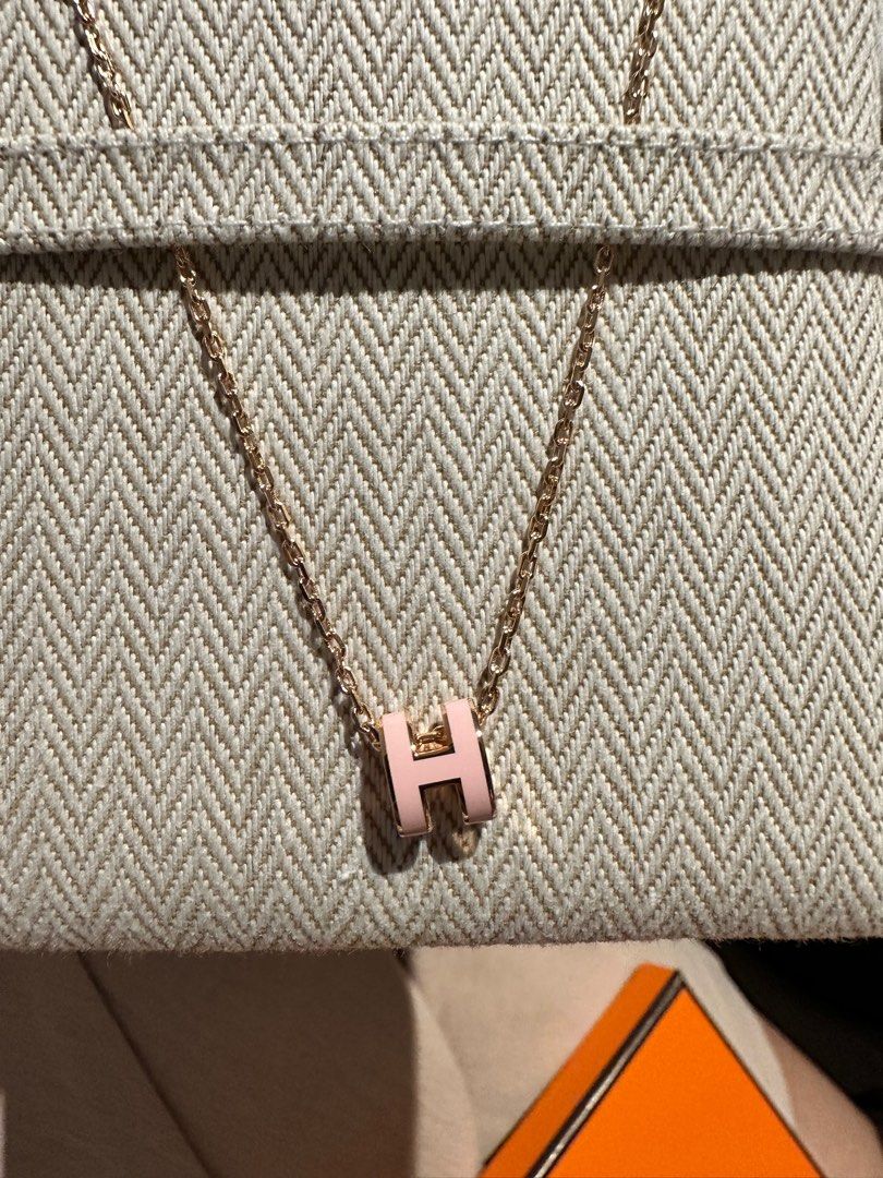 Brand New Hermes mini Pop H Necklace Gold Hardware Rose Dragee Pink