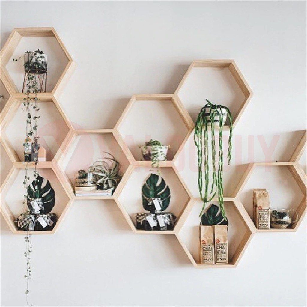 Hexagon wood hotsell wall shelf