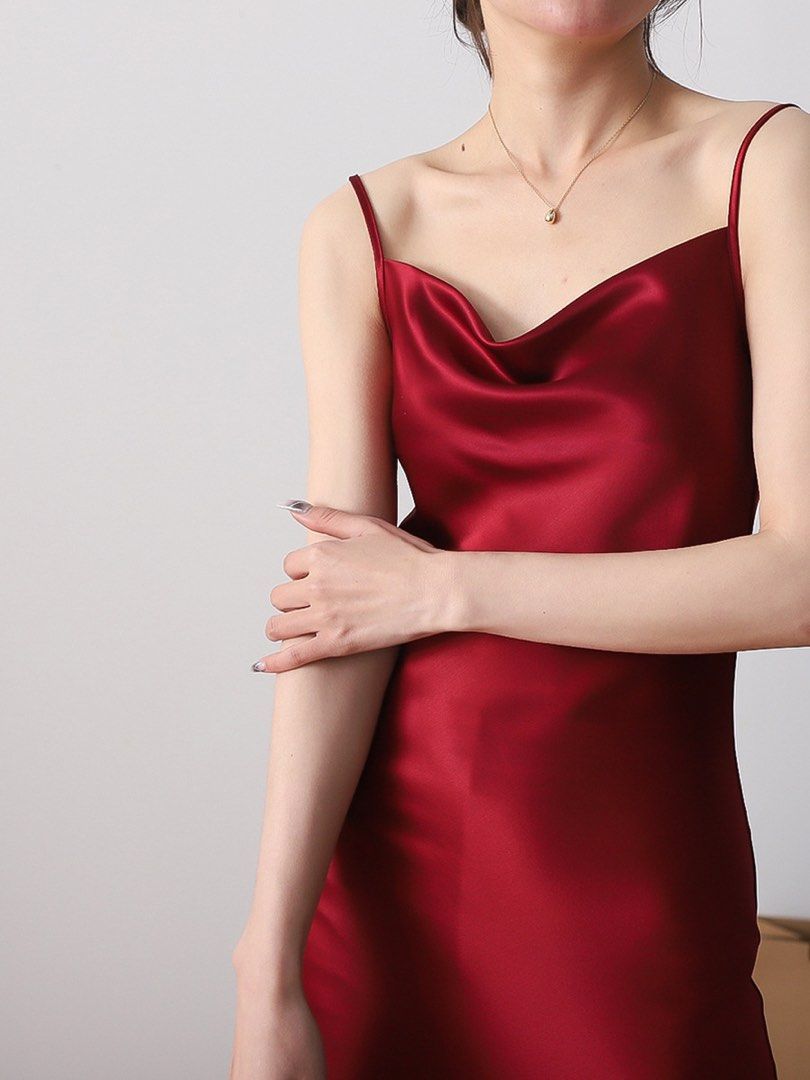Red silk cami outlet dress