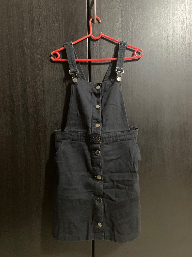 H M Black Denim Pinafore Dress Women s Fashion Dresses Sets