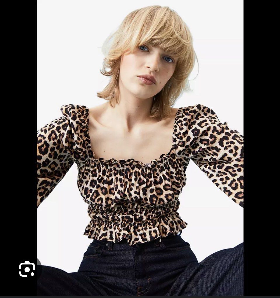 H M Frill trimmed blouse leopard Women s Fashion Tops Blouses