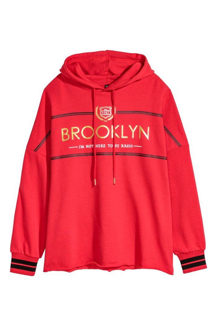 H M Unisex Printed Brooklyn Hoodie in Red Women s Fashion Tops Longsleeves on Carousell