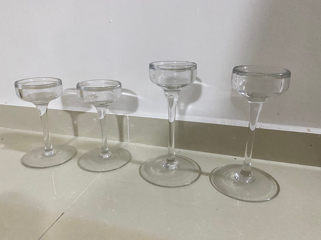 IKEA IKEA Blomster 3 Piece Candle Holder Set Clear Glass, Furniture
