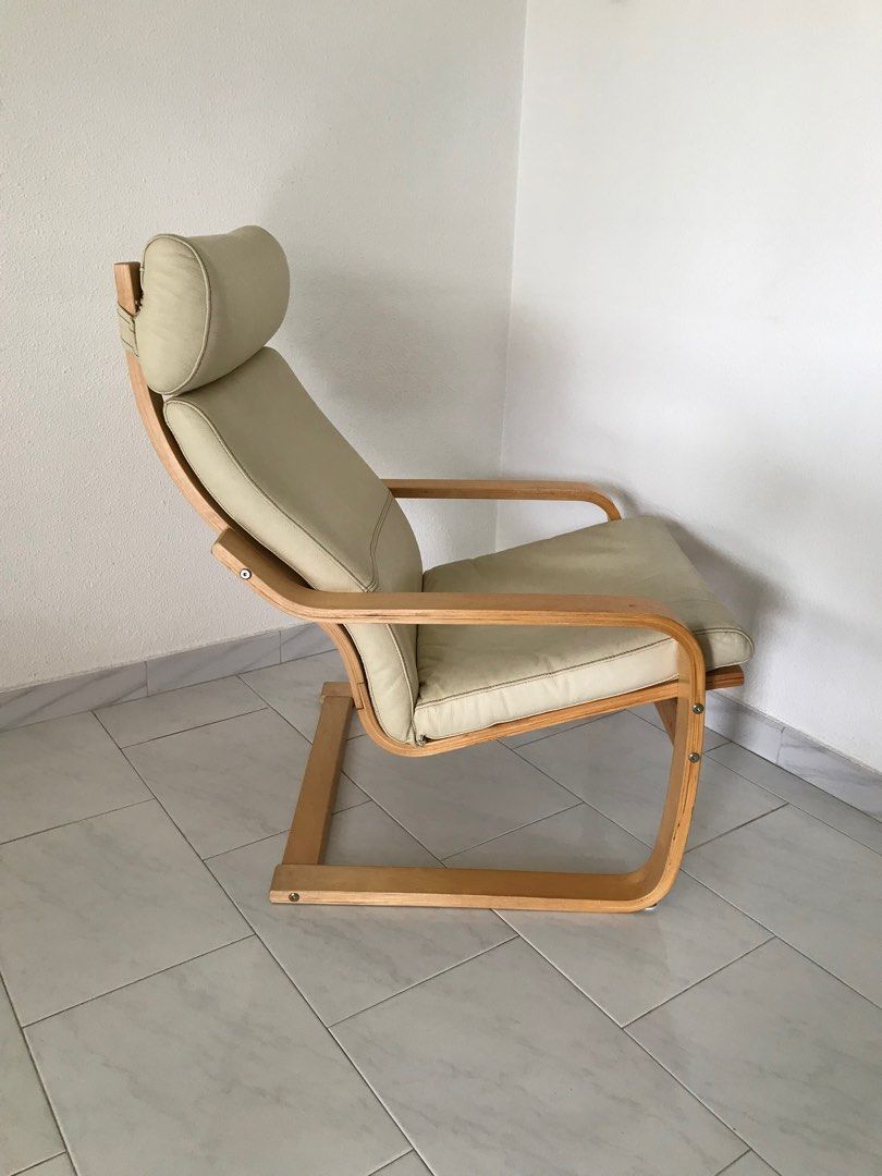 IKEA Poang Tan Leather Cantilever Armchair And Footstool, 42 OFF