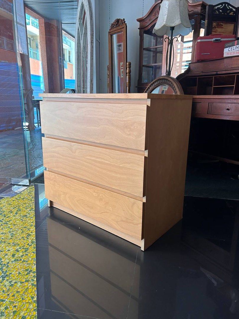 Ikea malm chest of 3 drawers oak veneer sale