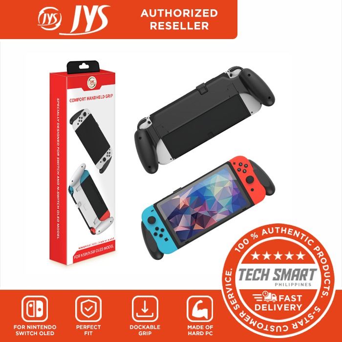 JYS Dockable Grip for Nintendo Switch and OLED (Category: Cases & Covers) located in Las Pinas. Submitted by techsmartph (Listing ID 1257727477, Image 1). Description: * GOOD COMPATIBILITY: Extendable body allows you to use it not only on Switch OLED, but also regular Switch. * PERFIT FIT: Easy to install and remove with the Slide-in design, providing players with greatest convenience. All buttons ,ports and original kickstand remain accessible, 