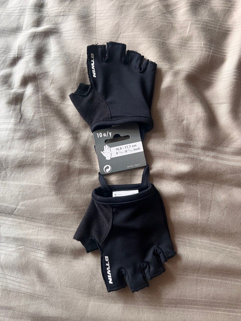 Kids Cycling Gloves Btwin ST 100 Black Babies Kids Babies