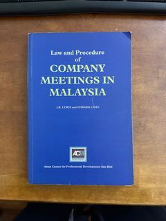Law and Procedure of Company Meetings in Malaysia - J.R. Lewis and Edward Chan