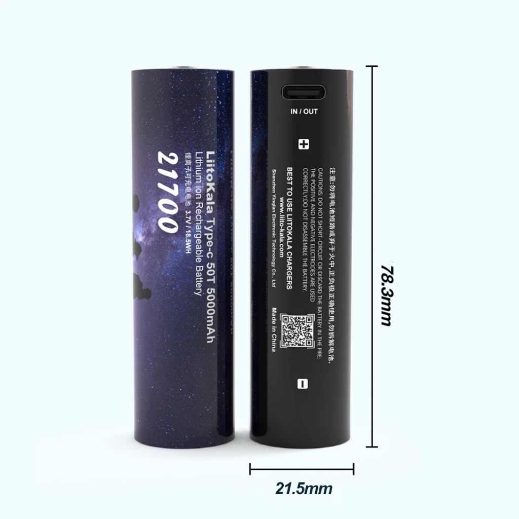 Liitokala Lii-50T Protected 21700 5000mah 8A 10A Battery w Built-in USB ...