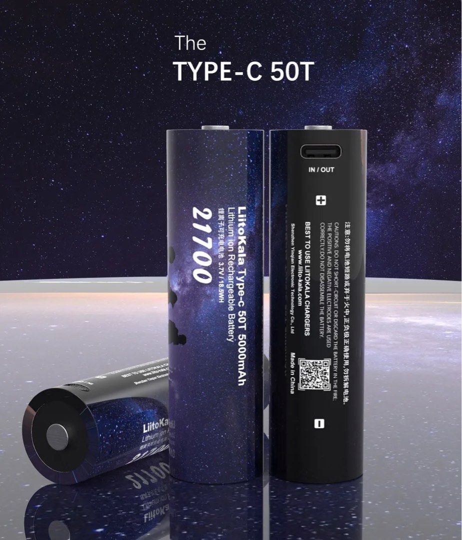 Liitokala Lii-50T Protected 21700 5000mah 8A 10A Battery w Built-in USB ...