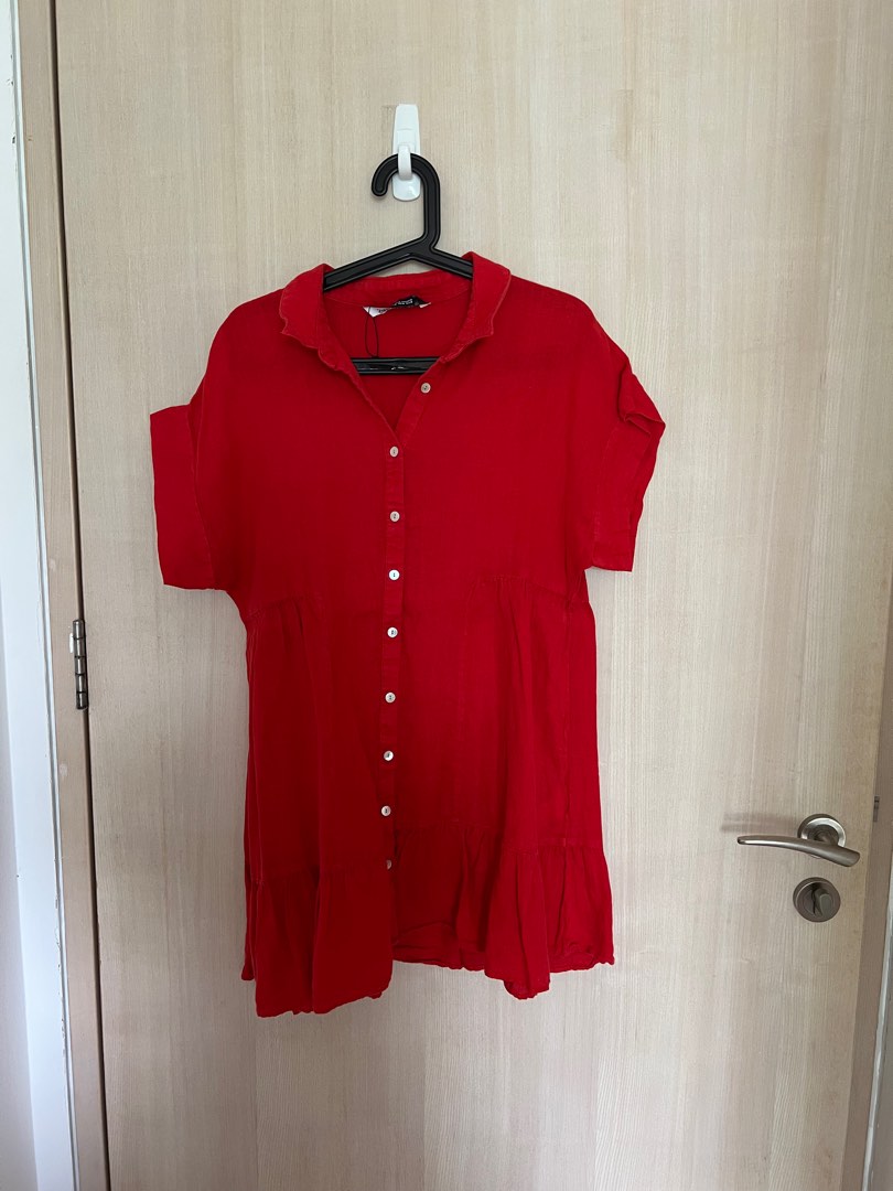 Linen red shirt dress, Women's Fashion, Dresses & Sets, Dresses on ...