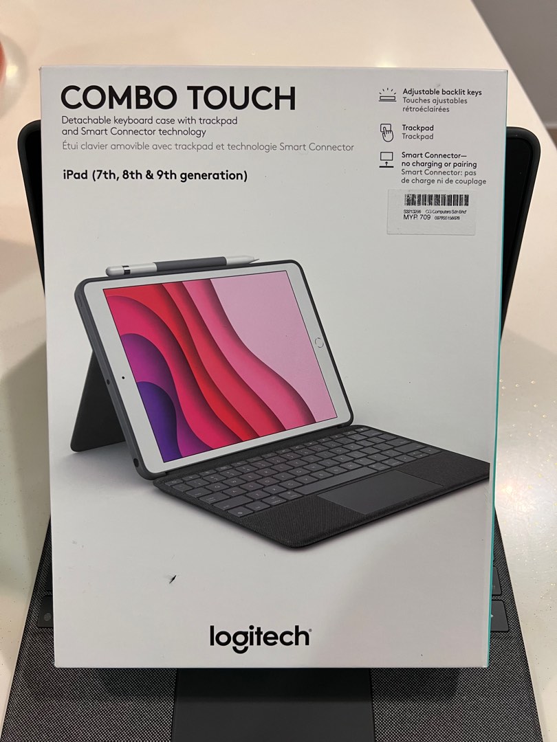 Logitech Combo Touch Keyboard Case With Trackpad For Ipad 7th, 8th , 9th, Mobile Phones